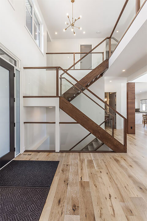 Glass Wood Frame Modern Stairs & Railing