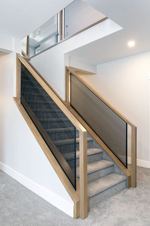 Custom Home  Black Mesh & Wood - Artistic Stairs and Railings