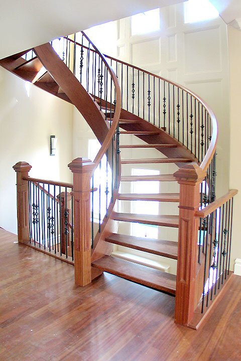 Curved Wooden Staircase with Open Design