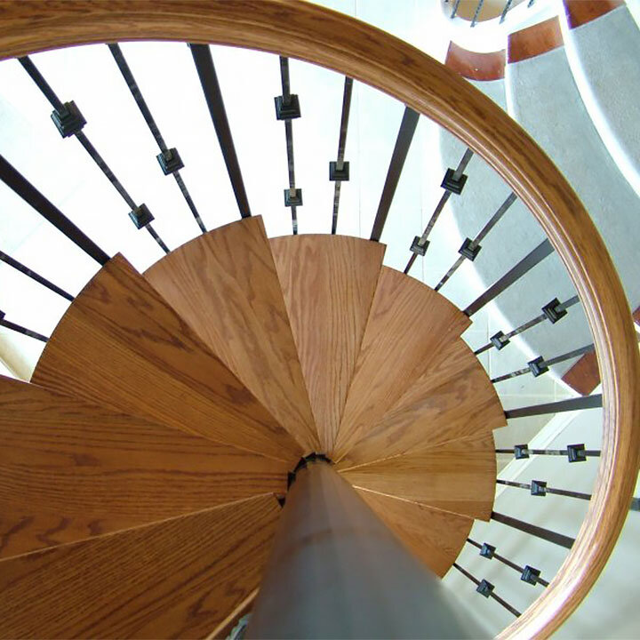 Spiral Staircase with Wood Treads and Metal Spindles