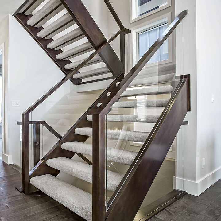 stairs with glass railings
