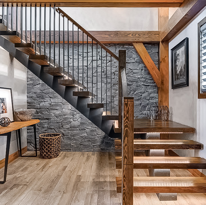 Mono Stringer Staircase | In-Stair Lighting | Natural Wood Treads